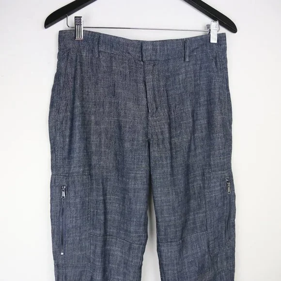 Vince Linen Lyocell Chambray Cargo Trouser Pants Size 26 - Picture 2 of 8